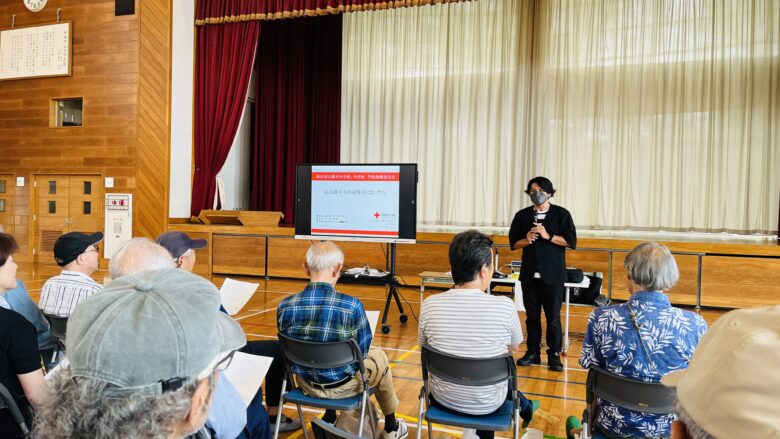 260730　「勝平小学校・中学校合同保健委員会」の防災講演会に参加しました